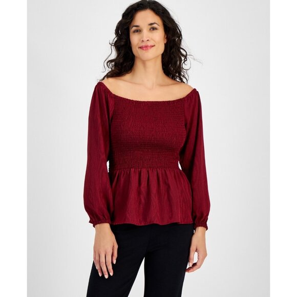 Michael Kors Women's Off-The-Shoulder Smocked Top Red Size XL MSRP $110 - Picture 1 of 4